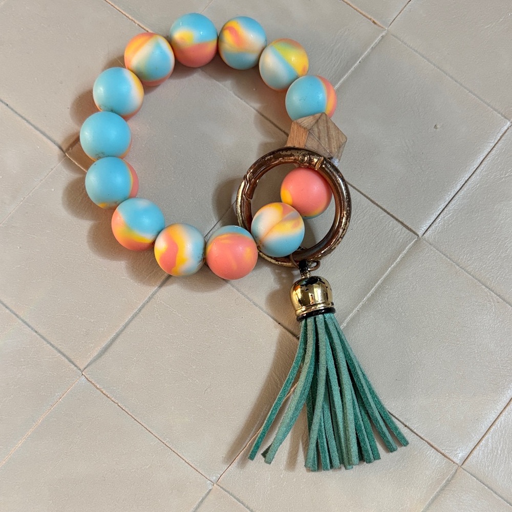 Colorful Beaded Keychain Bracelet with Tassel